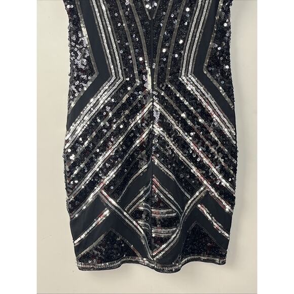 Express Sequin Bodycon Mini Sheath Dress Small Deep V Stretch Cocktail Evening - Picture 6 of 12